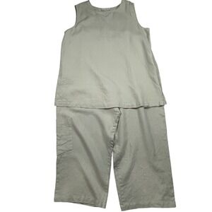 Linden Hill Womens XL Sage Green 100% Linen 2 Piece Tunic and Crop Pant Set Boho